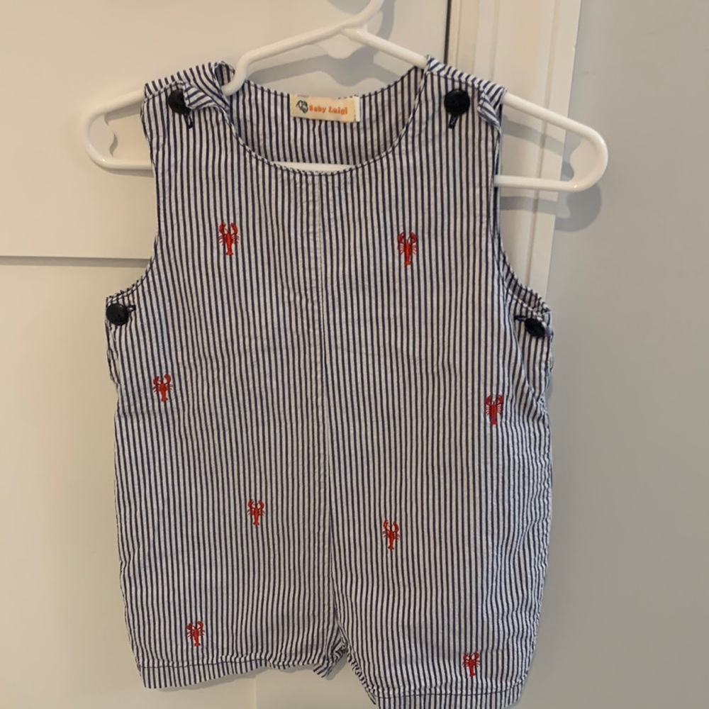Baby Luigi seersucker lobster sun suit (12M)
